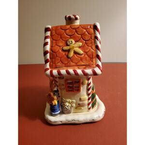 Gingerbread House Ceramic Tealight Holder- 7" Tall
